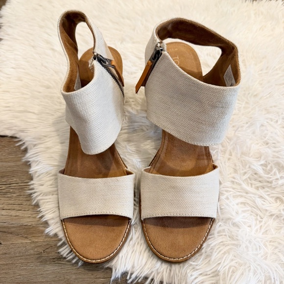 Toms Majorca Cream Linen Block Heel Sandal 11 Spring Summer Resort Europe - Picture 3 of 9